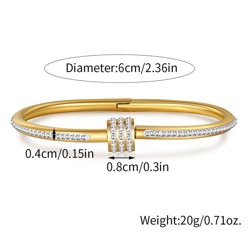 Stainless Steel Gold Plated American Diamond Studded Bangle Style Anti-Tarnish Bracelet For Women