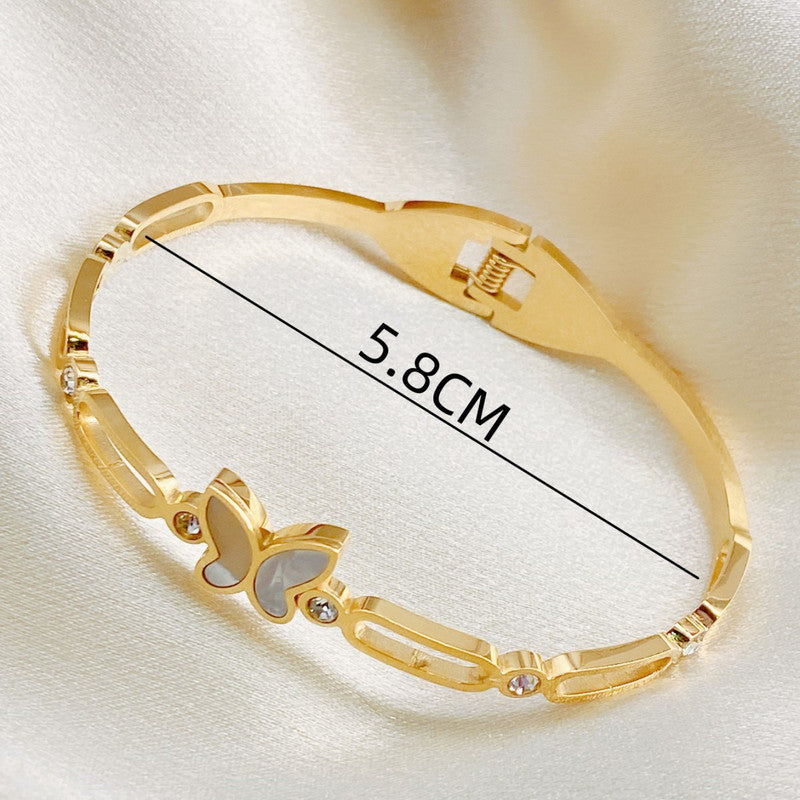 Stainless Steel Gold Plated Butterfly inspired Mother of Pearls Contemporary Anti-Tarnish Bracelet For Women