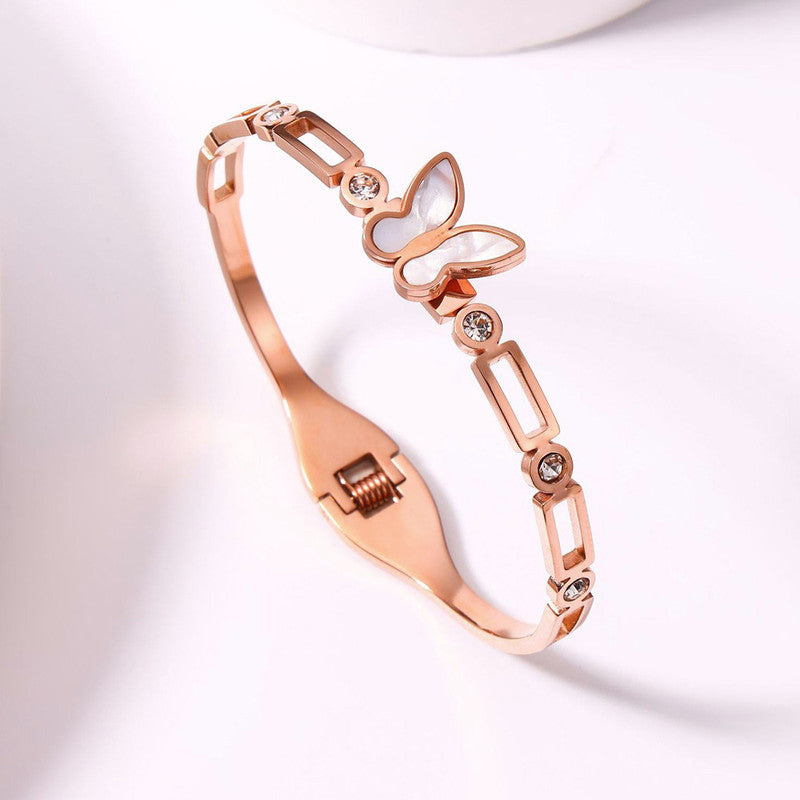 Stainless Steel Rose Gold Plated Butterfly inspired Mother of Pearls Contemporary Bracelet For Women