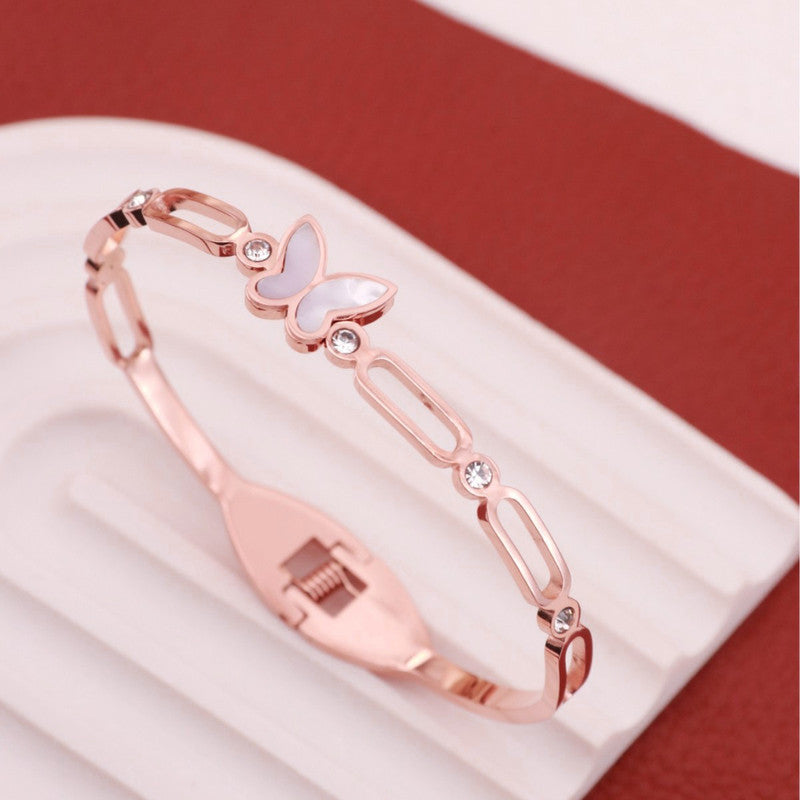 Stainless Steel Rose Gold Plated Butterfly inspired Mother of Pearls Contemporary Bracelet For Women