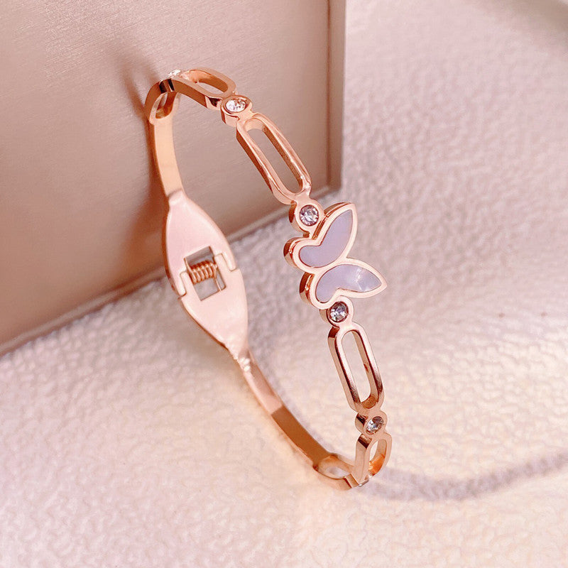 Stainless Steel Rose Gold Plated Butterfly inspired Mother of Pearls Contemporary Bracelet For Women