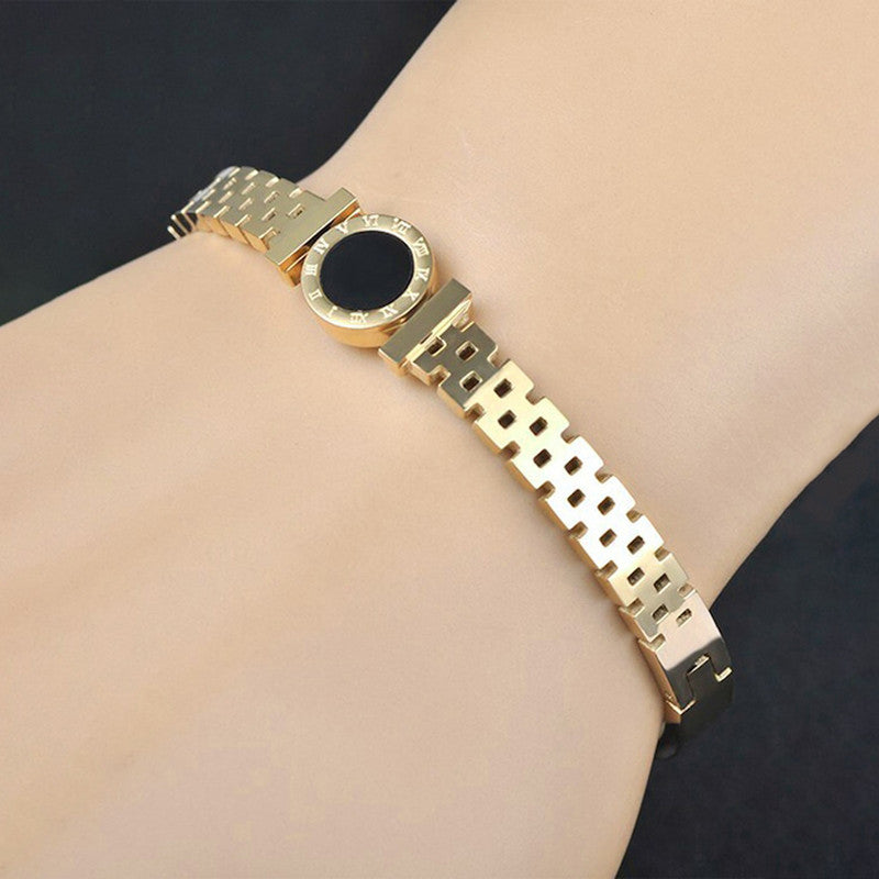 Stainless Steel Gold Plated Roman Zig Zag Style Contemporary Anti-Tarnish Bracelet For Women