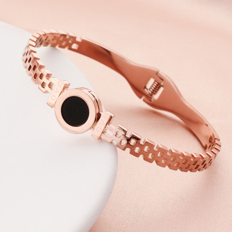 Stainless Steel Rose Gold Plated Roman Zig Zag Style Contemporary Bracelet For Women