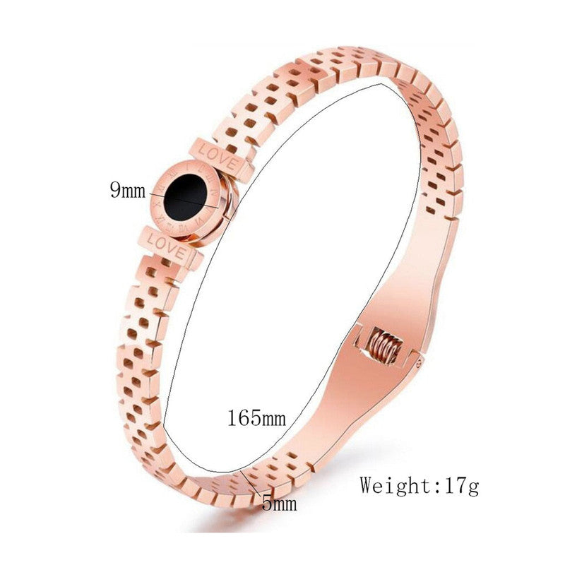 Stainless Steel Rose Gold Plated Roman Zig Zag Style Contemporary Bracelet For Women