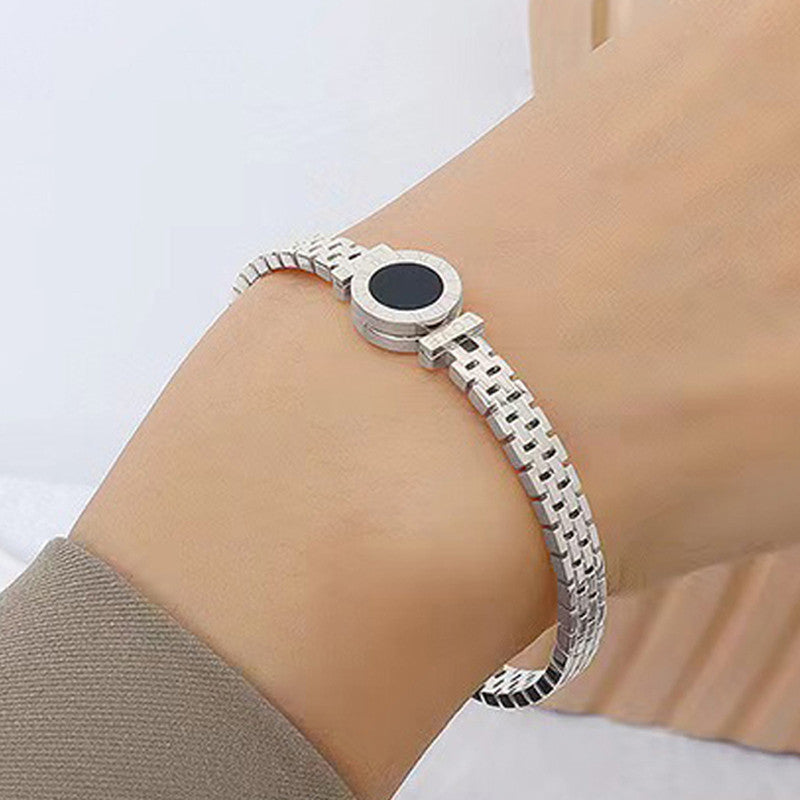 Stainless Steel Silver Plated Roman Zig Zag Style Contemporary Anti-Tarnish Bracelet For Women