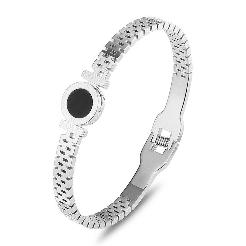 Stainless Steel Silver Plated Roman Zig Zag Style Contemporary Anti-Tarnish Bracelet For Women