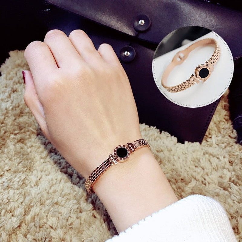 Stainless Steel Rose Gold Plated Roman Zig Zag Style Bracelet For Women