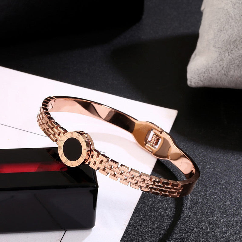 Stainless Steel Rose Gold Plated Roman Zig Zag Style Bracelet For Women