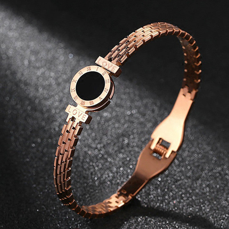 Stainless Steel Rose Gold Plated Roman Zig Zag Style Bracelet For Women