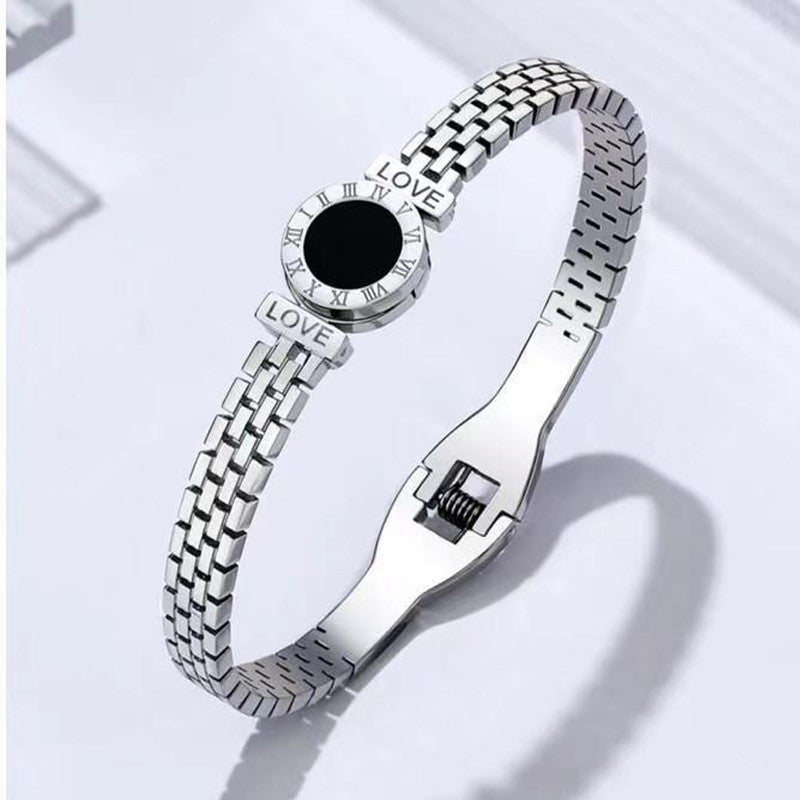 Stainless Steel Silver Plated Roman Zig Zag Style Anti-Tarnish Bracelet For Women