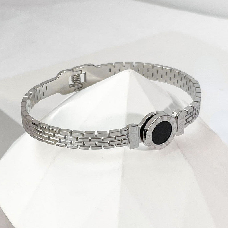 Stainless Steel Silver Plated Roman Zig Zag Style Anti-Tarnish Bracelet For Women