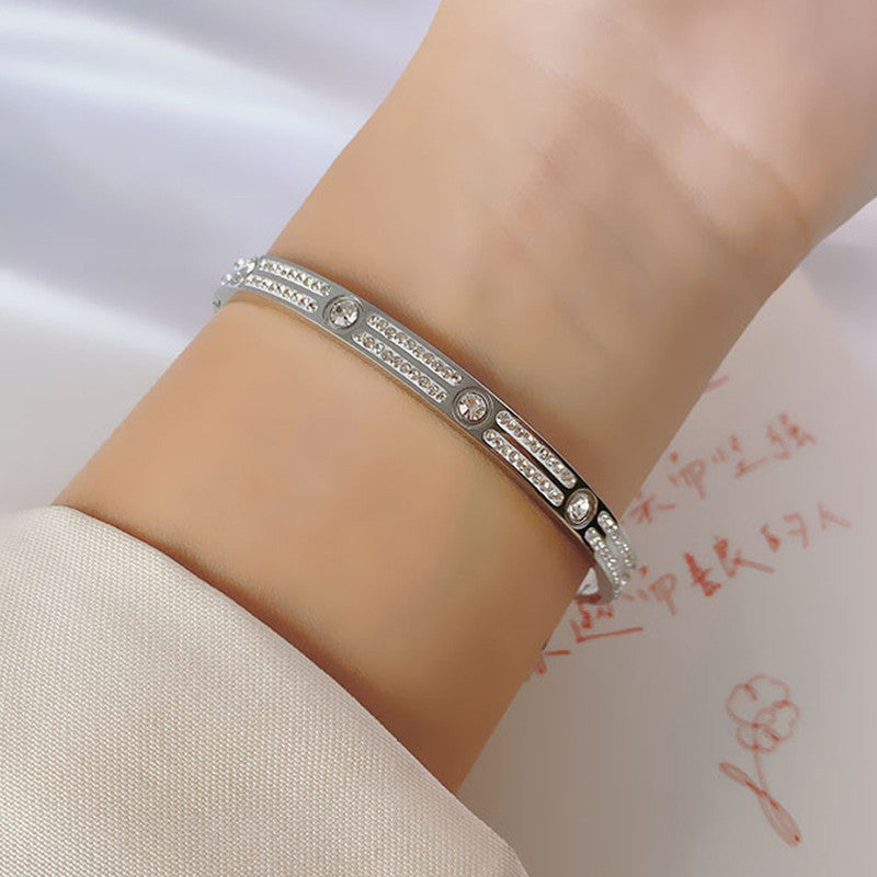 Stainless Steel Silver-Plated American Diamond Studded Bangle-Style Anti-Tarnish Bracelet For Women