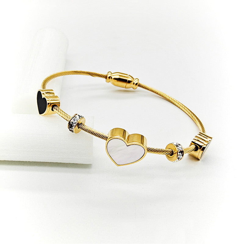 Stainless Steel Gold Plated AD Studded Heart themed Anti-Tarnish Bracelet