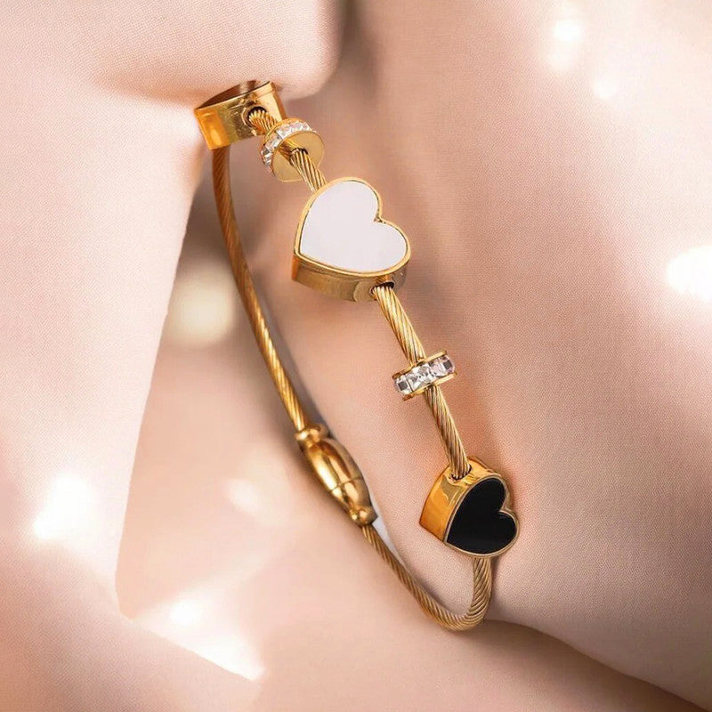 Stainless Steel Gold Plated AD Studded Heart themed Anti-Tarnish Bracelet