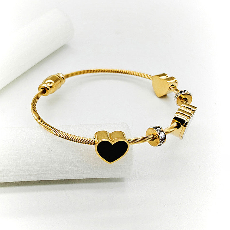 Stainless Steel Gold Plated AD Studded Heart themed Anti-Tarnish Bracelet