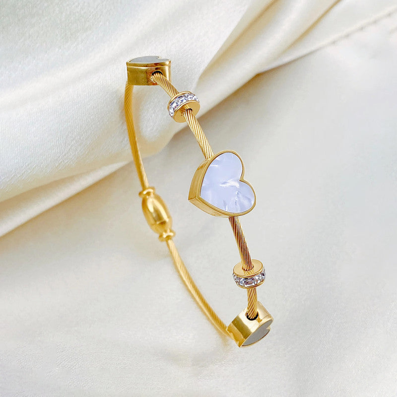 Stainless Steel Gold Plated AD Studded Heart themed Anti-Tarnish Bracelet