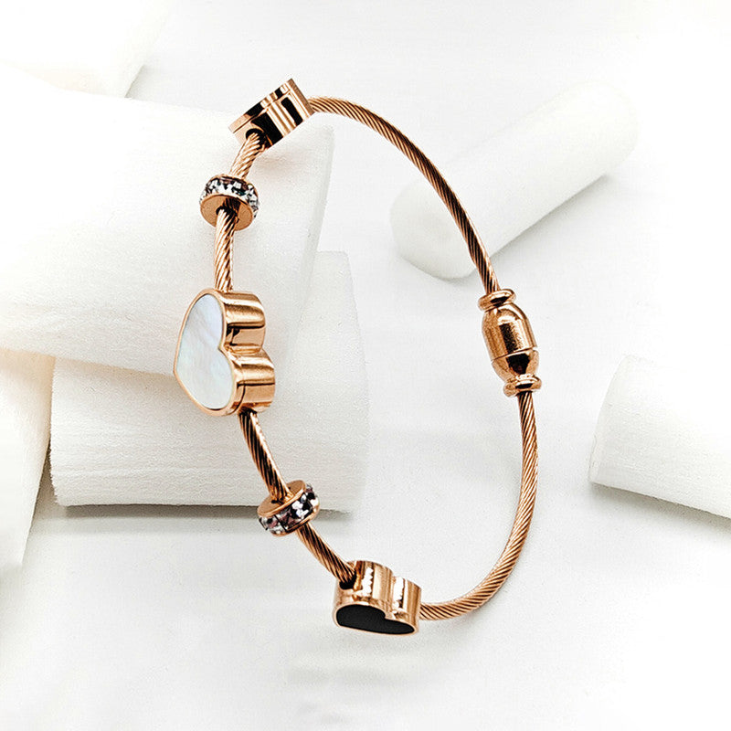 Stainless Steel Rose Gold Plated AD Studded Heart themed Anti-Tarnish Bracelet