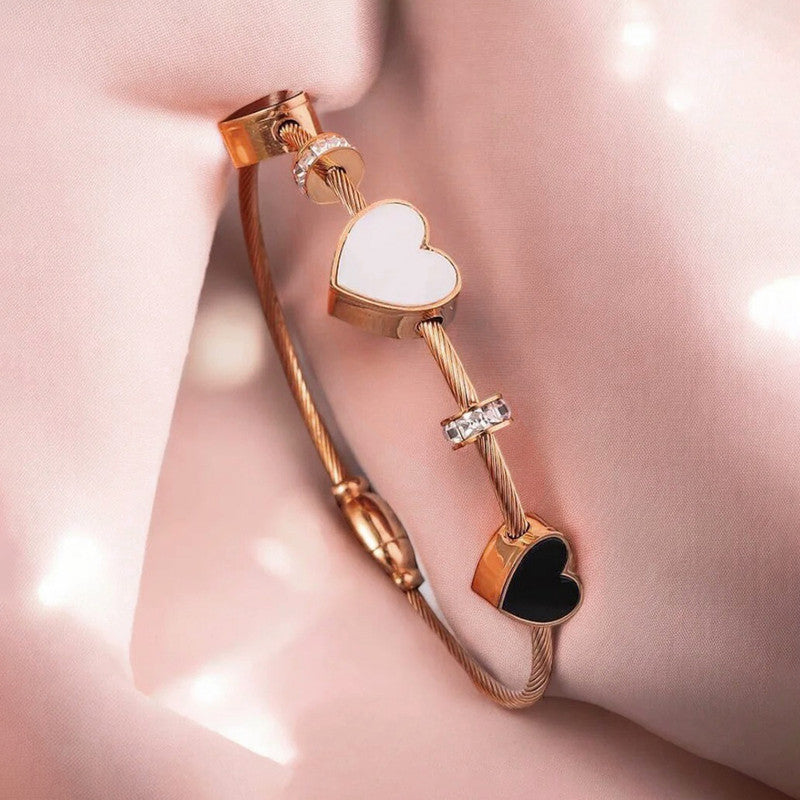 Stainless Steel Rose Gold Plated AD Studded Heart themed Anti-Tarnish Bracelet