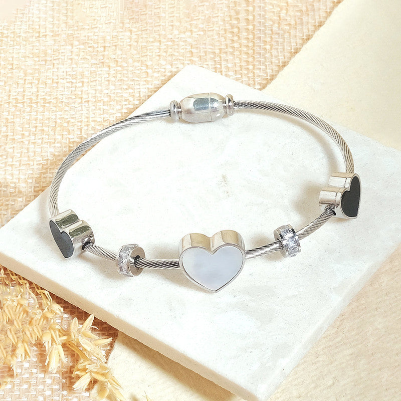 Stainless Steel Silver AD Studded Heart themed Anti-Tarnish Bracelet