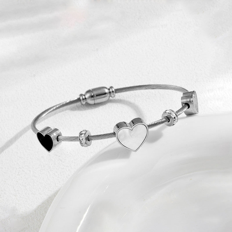 Stainless Steel Silver AD Studded Heart themed Anti-Tarnish Bracelet