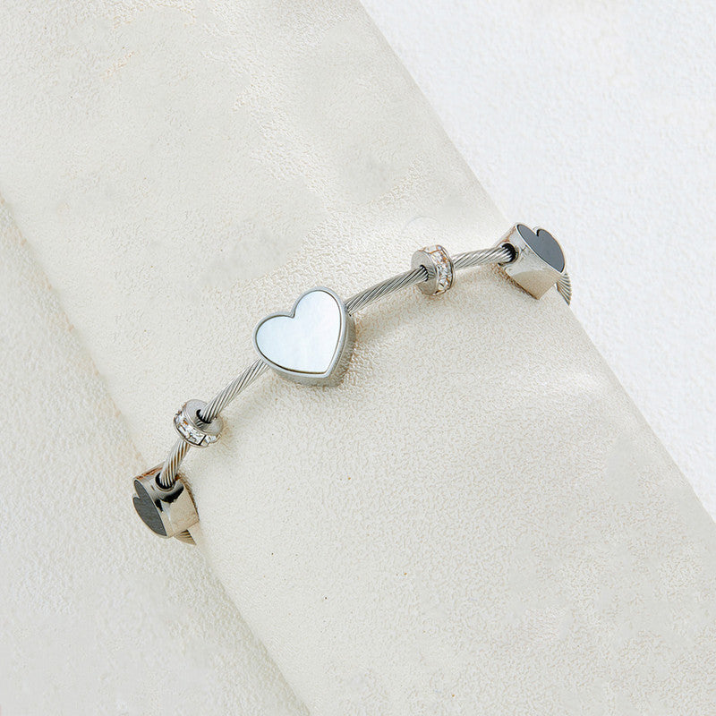 Stainless Steel Silver AD Studded Heart themed Anti-Tarnish Bracelet