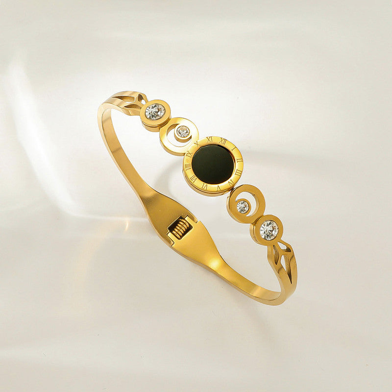 Gold Plated Stainless Steel Roman Numerals Anti Tarnish Geometric Bracelet