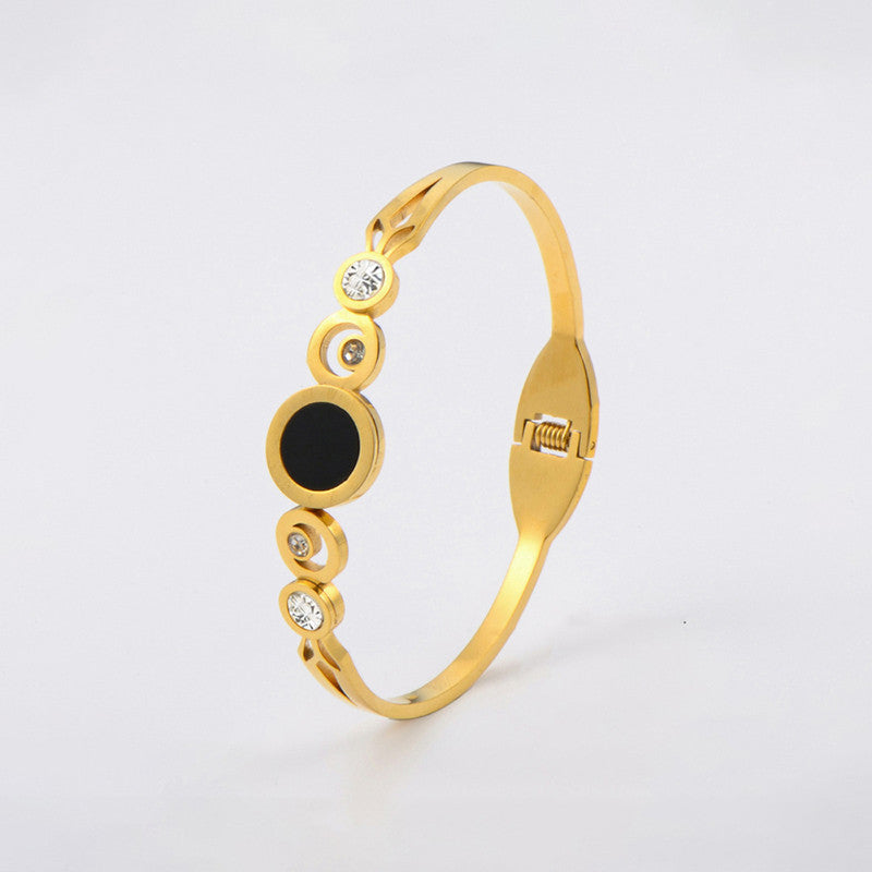 Gold Plated Stainless Steel Roman Numerals Anti Tarnish Geometric Bracelet