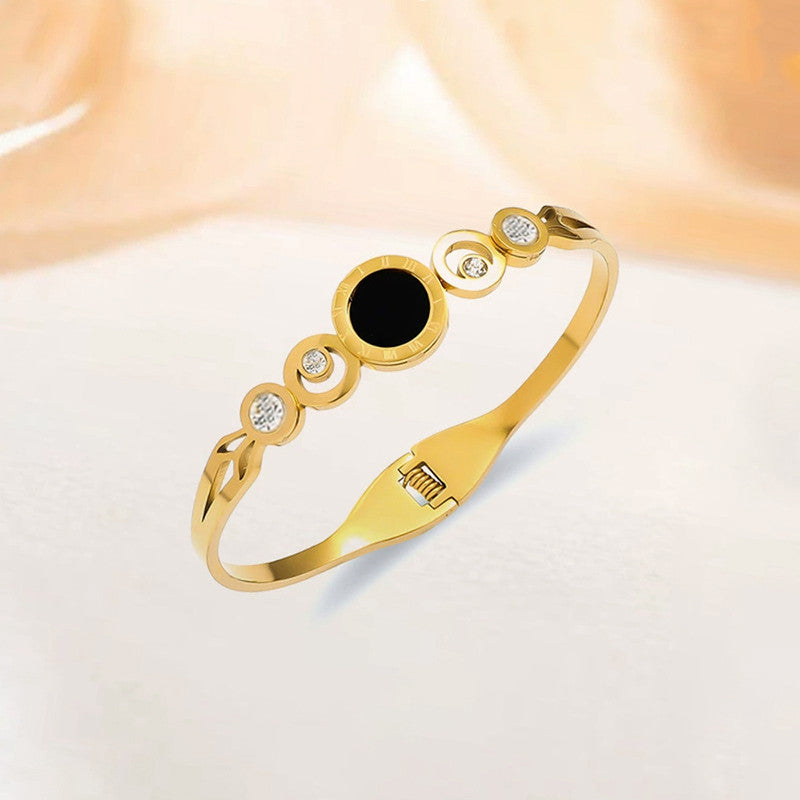 Gold Plated Stainless Steel Roman Numerals Anti Tarnish Geometric Bracelet