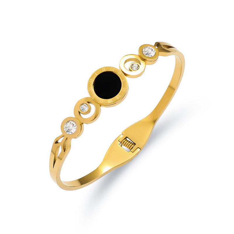 Gold Plated Stainless Steel Roman Numerals Anti Tarnish Geometric Bracelet