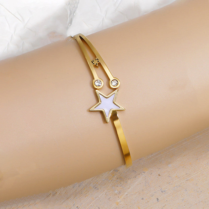 Gold Plated Stainless Steel Star Themed Anti Tarnish Bangle Style Bracelet