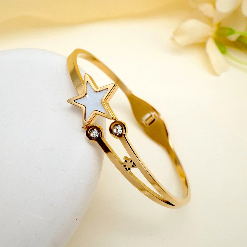 Gold Plated Stainless Steel Star Themed Anti Tarnish Bangle Style Bracelet