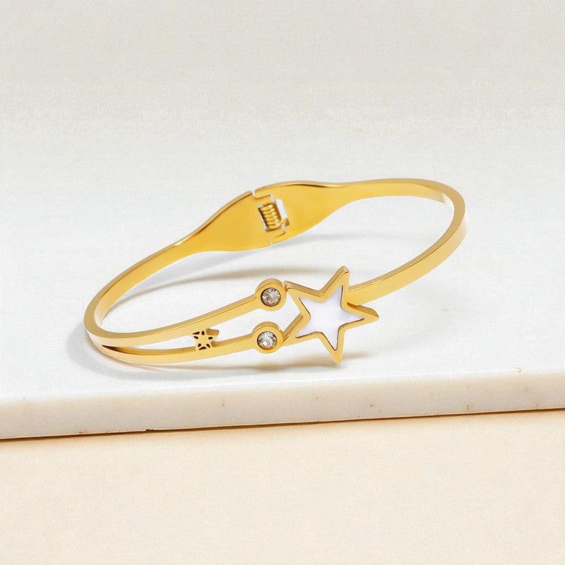 Gold Plated Stainless Steel Star Themed Anti Tarnish Bangle Style Bracelet
