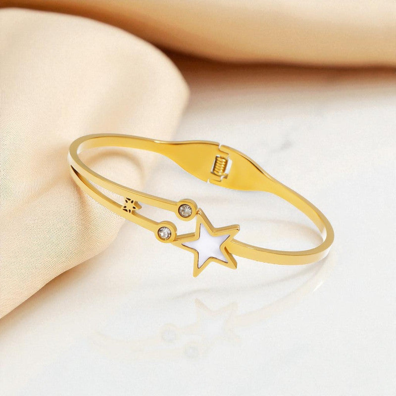 Gold Plated Stainless Steel Star Themed Anti Tarnish Bangle Style Bracelet