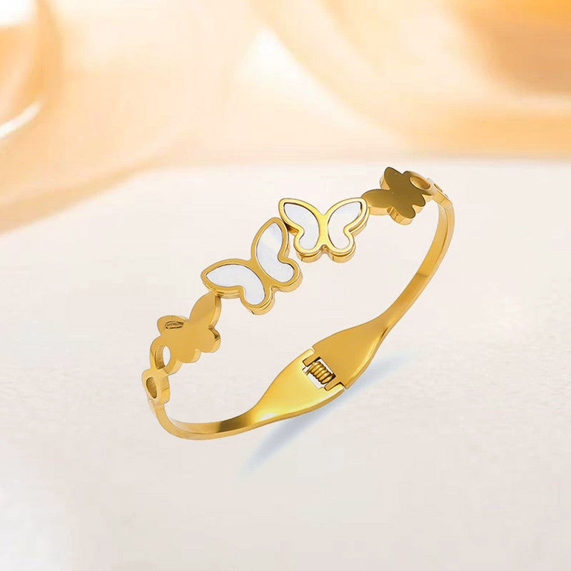 Gold Plated Stainless Steel Butterfly Themed Anti Tarnish Bangle Style Bracelet