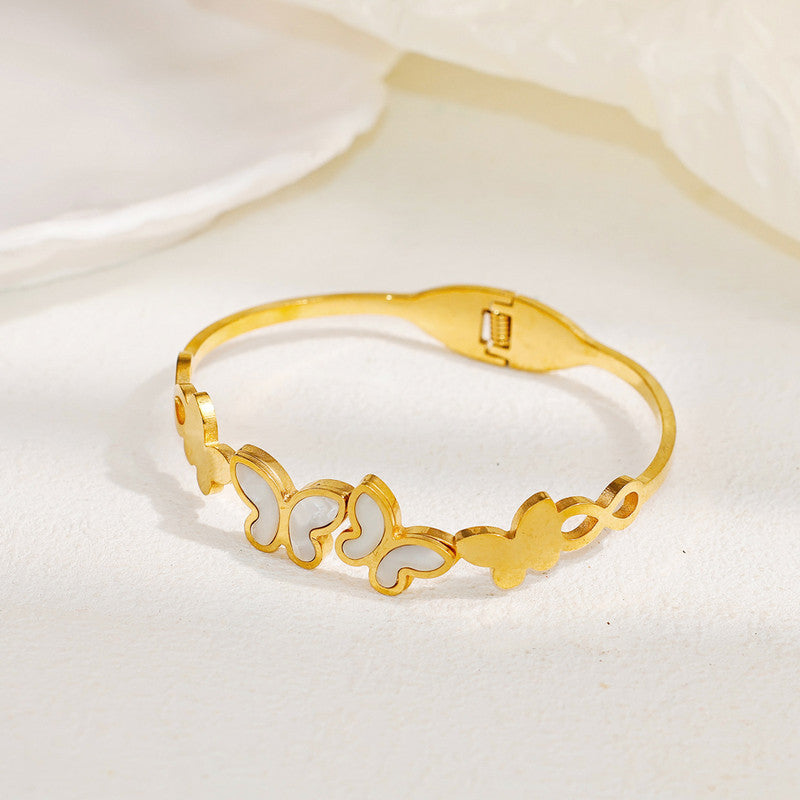 Gold Plated Stainless Steel Butterfly Themed Anti Tarnish Bangle Style Bracelet