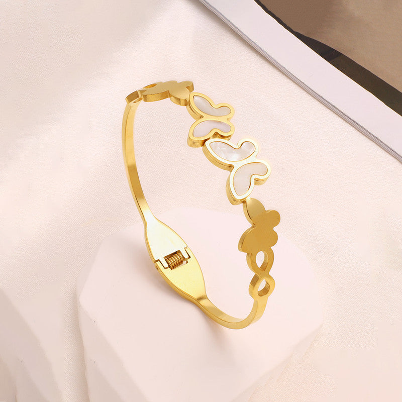 Gold Plated Stainless Steel Butterfly Themed Anti Tarnish Bangle Style Bracelet