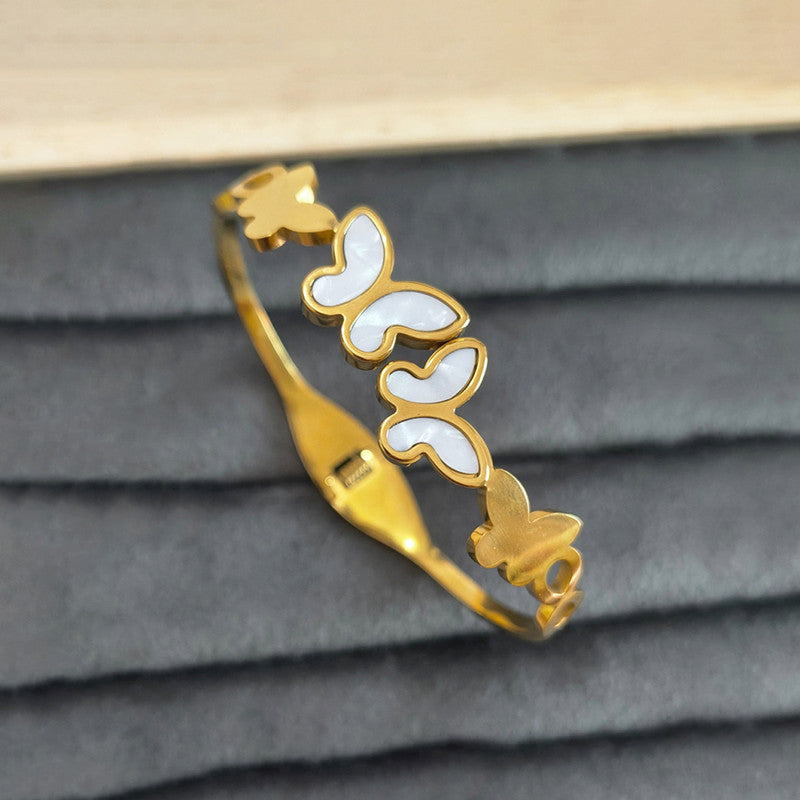 Gold Plated Stainless Steel Butterfly Themed Anti Tarnish Bangle Style Bracelet