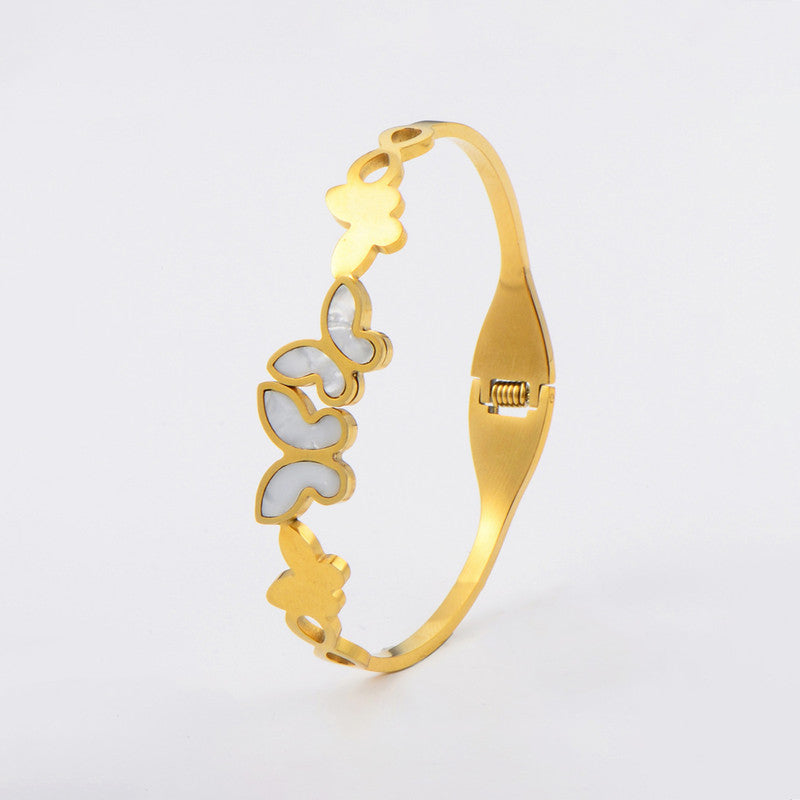 Gold Plated Stainless Steel Butterfly Themed Anti Tarnish Bangle Style Bracelet