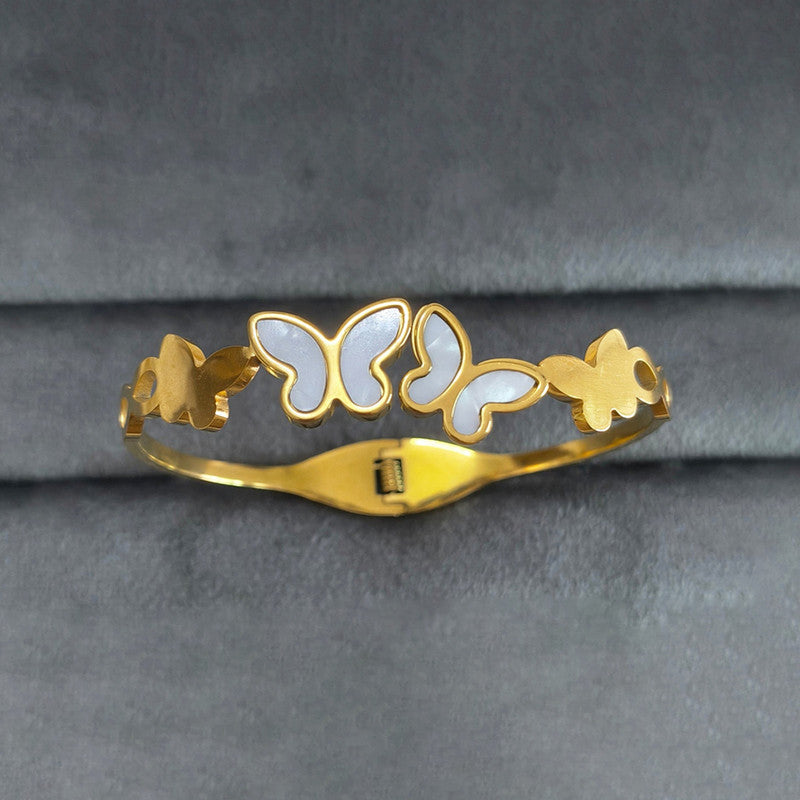 Gold Plated Stainless Steel Butterfly Themed Anti Tarnish Bangle Style Bracelet
