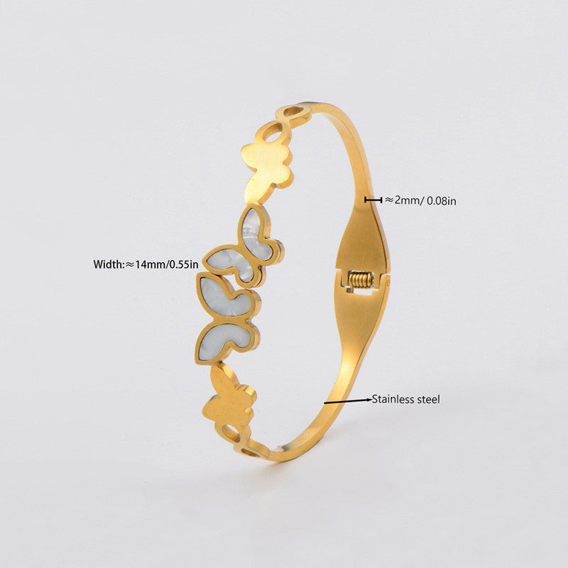 Gold Plated Stainless Steel Butterfly Themed Anti Tarnish Bangle Style Bracelet
