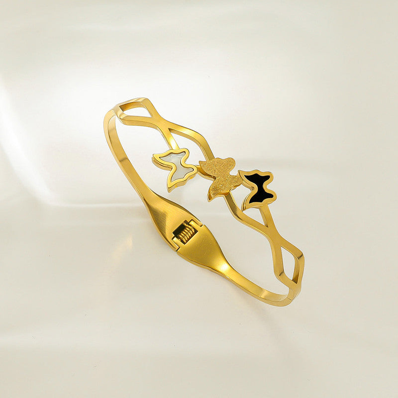 Gold Plated Stainless Steel Butterfly Themed Anti Tarnish Bangle Style Bracelet