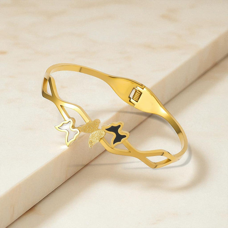 Gold Plated Stainless Steel Butterfly Themed Anti Tarnish Bangle Style Bracelet