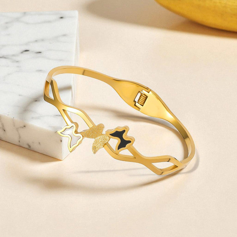 Gold Plated Stainless Steel Butterfly Themed Anti Tarnish Bangle Style Bracelet