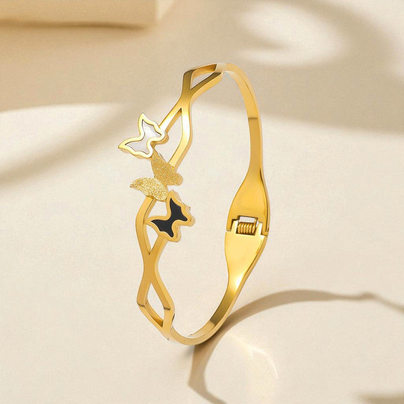 Gold Plated Stainless Steel Butterfly Themed Anti Tarnish Bangle Style Bracelet
