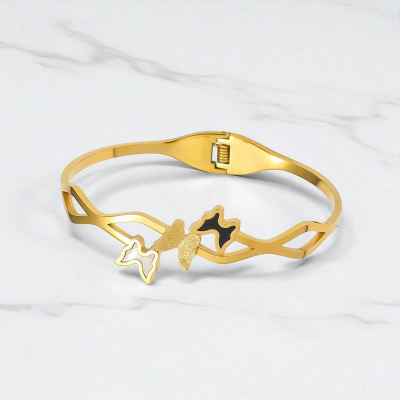 Gold Plated Stainless Steel Butterfly Themed Anti Tarnish Bangle Style Bracelet