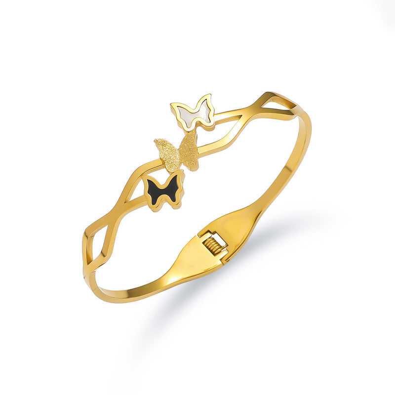 Gold Plated Stainless Steel Butterfly Themed Anti Tarnish Bangle Style Bracelet