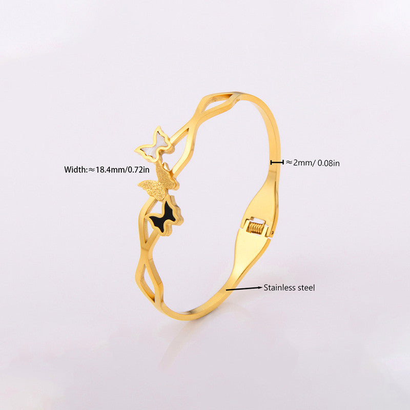 Gold Plated Stainless Steel Butterfly Themed Anti Tarnish Bangle Style Bracelet