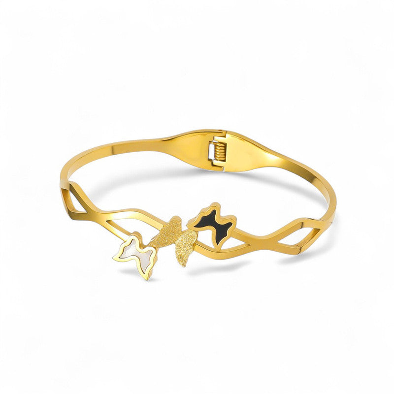 Gold Plated Stainless Steel Butterfly Themed Anti Tarnish Bangle Style Bracelet
