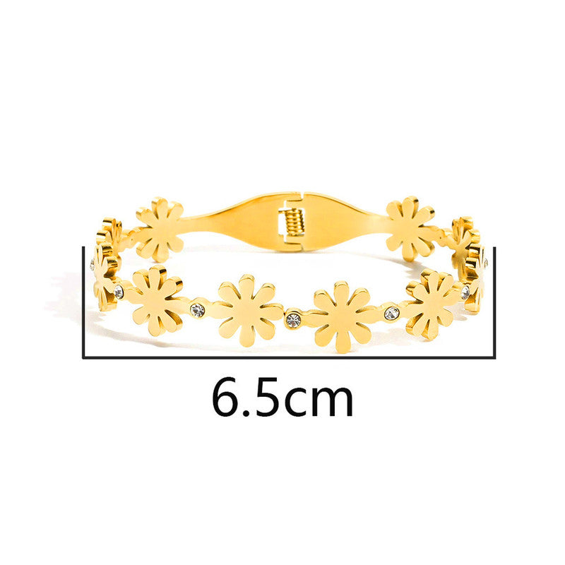 Gold Plated Stainless Steel Floral Themed Anti Tarnish Bangle Style Bracelet