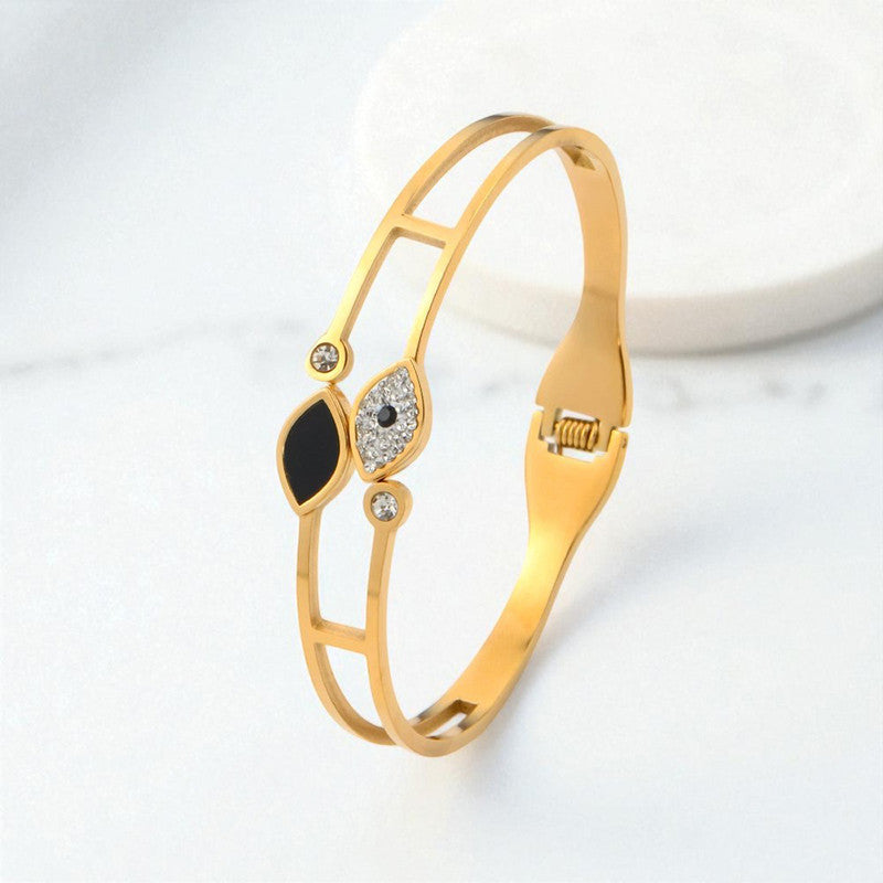 Gold Plated Stainless Steel Evil Eye Themed Anti Tarnish Bangle Style Bracelet